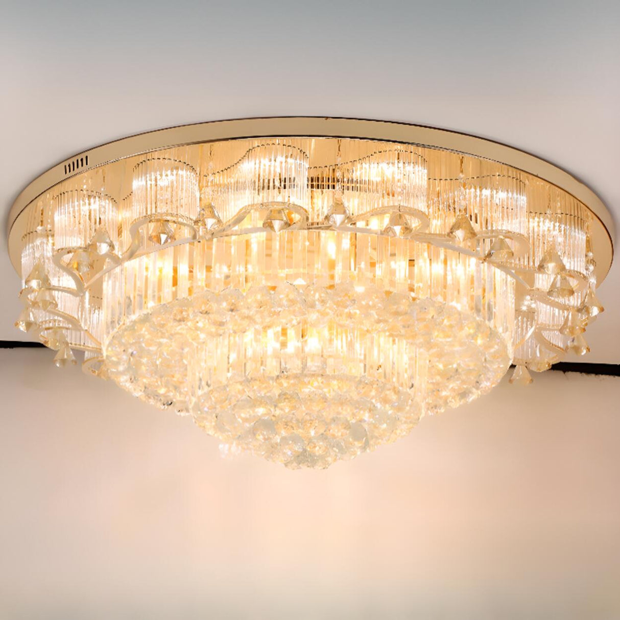 Living Room Luxury Glass Drop Gold Flush Mount Light Image - 8