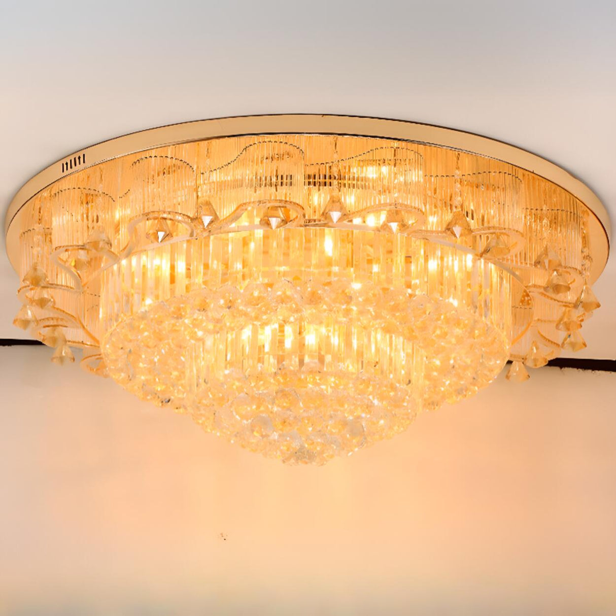 Living Room Luxury Glass Drop Gold Flush Mount Light Image - 9