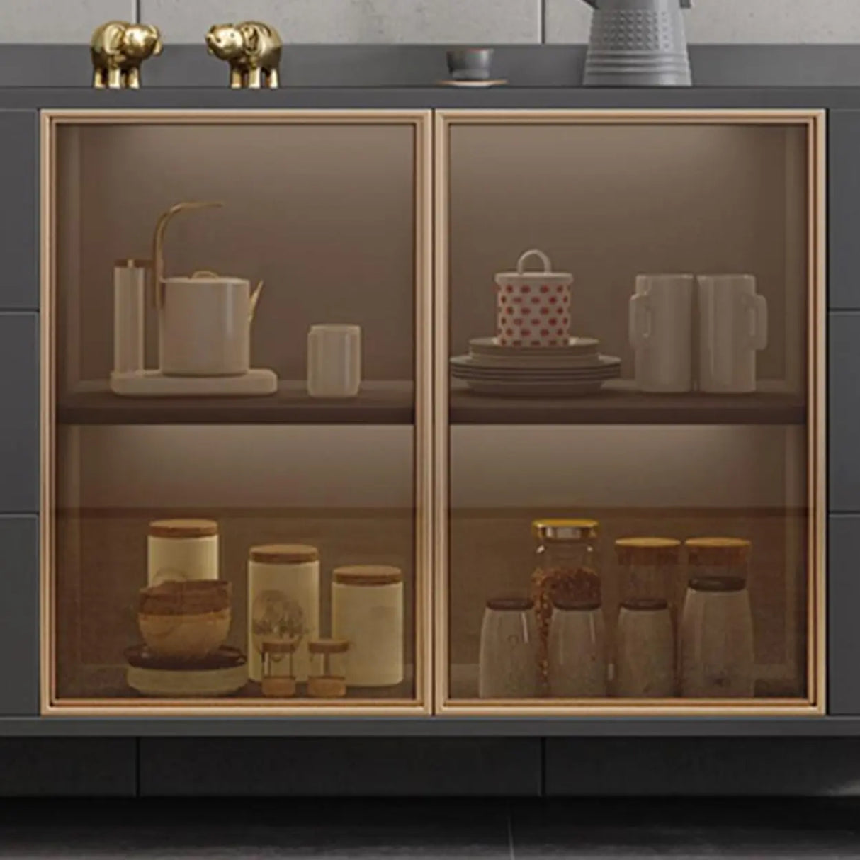 Living Room Metal Gray Storage Sideboard China Cabinet Image - 8