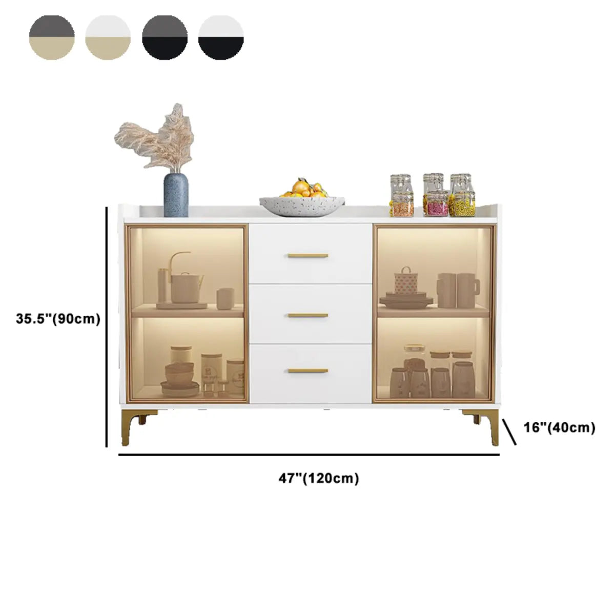 Living Room Metal Gray Storage Sideboard China Cabinet Image - 24