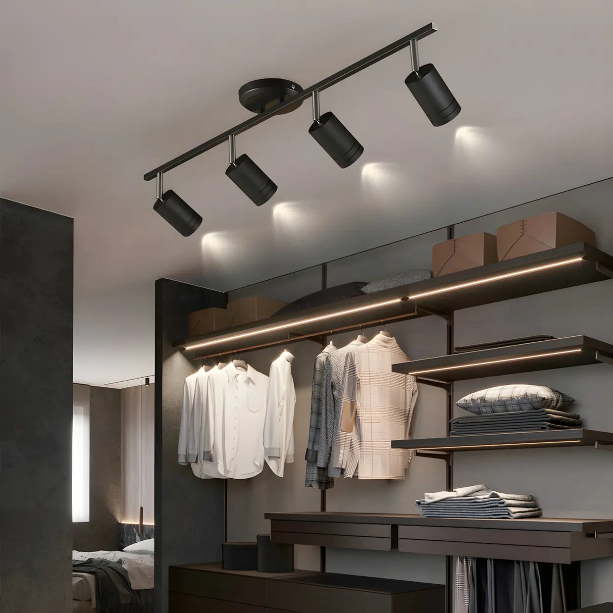 Living Room Modern Adjustable Brass Track Light Large Image - 2