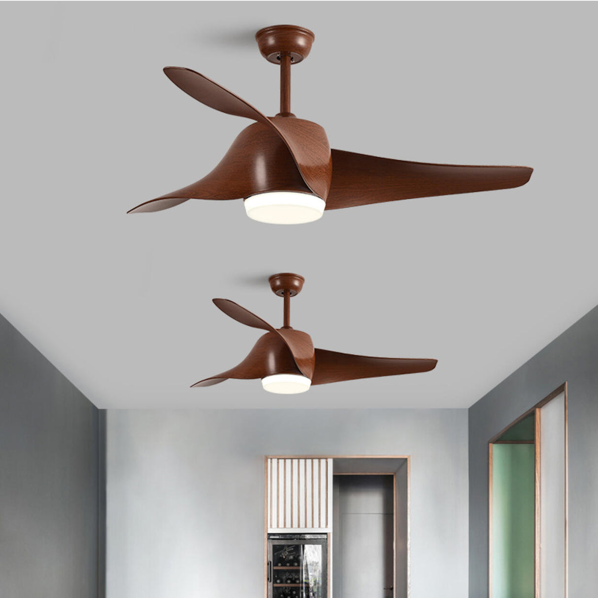 Living Room Modern Wood 3 Blade LED Ceiling Fan Light Image - 3
