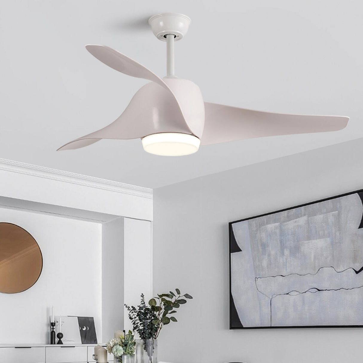 Living Room Modern Wood 3 Blade LED Ceiling Fan Light Image - 4
