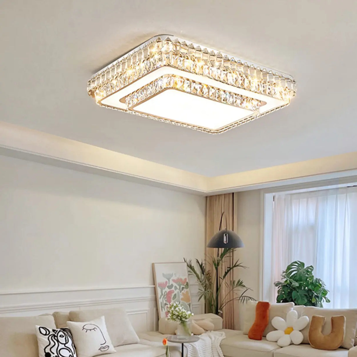 Living Room Rectangular Crystal LED Flush Mount Light Image - 15