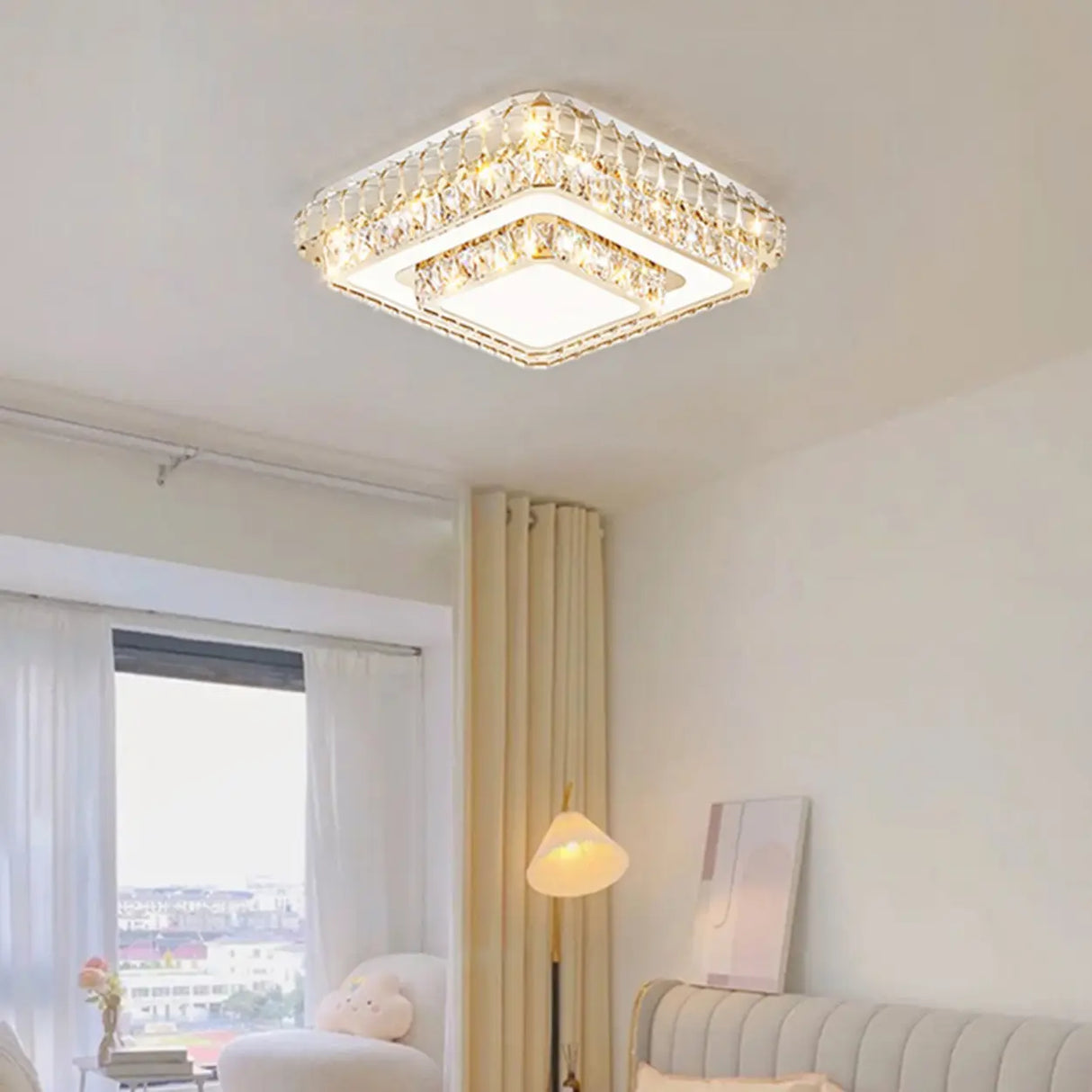 Living Room Rectangular Crystal LED Flush Mount Light Image - 17