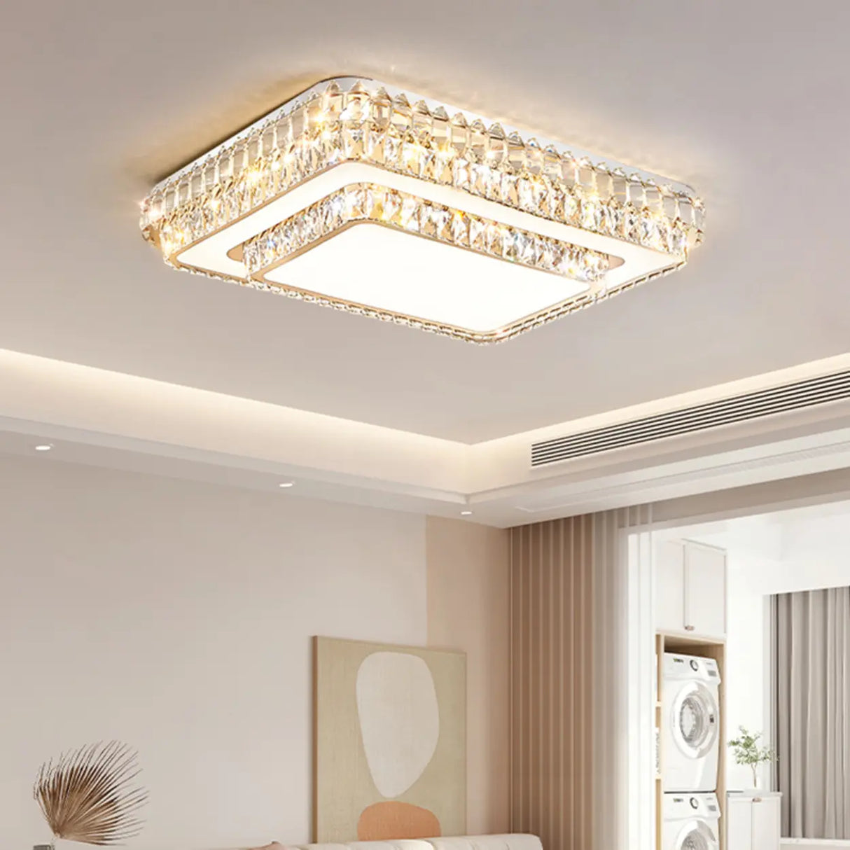 Living Room Rectangular Crystal LED Flush Mount Light Image - 4