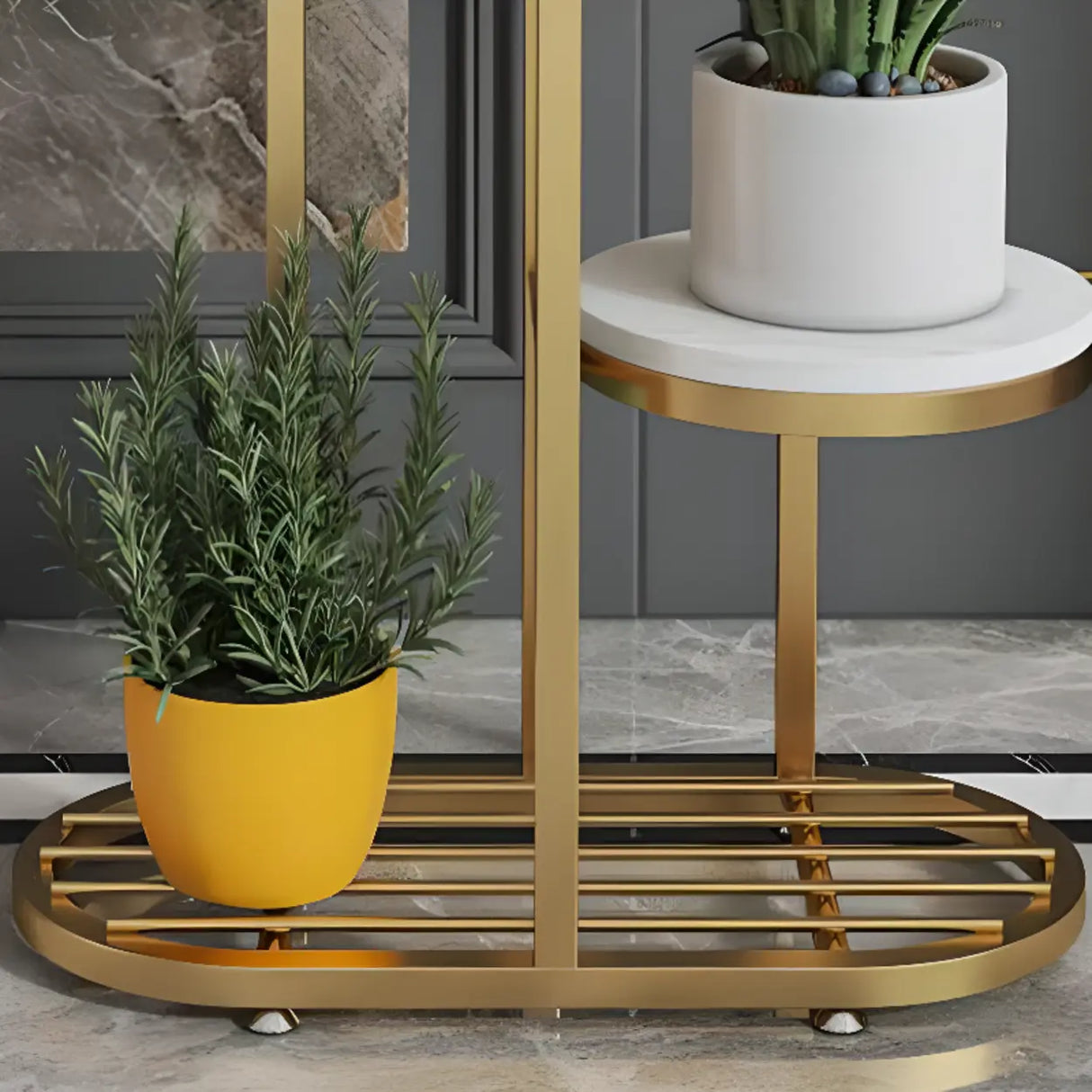Living Room Round Metal Multi-Tier Plant Stand Cream Image - 10