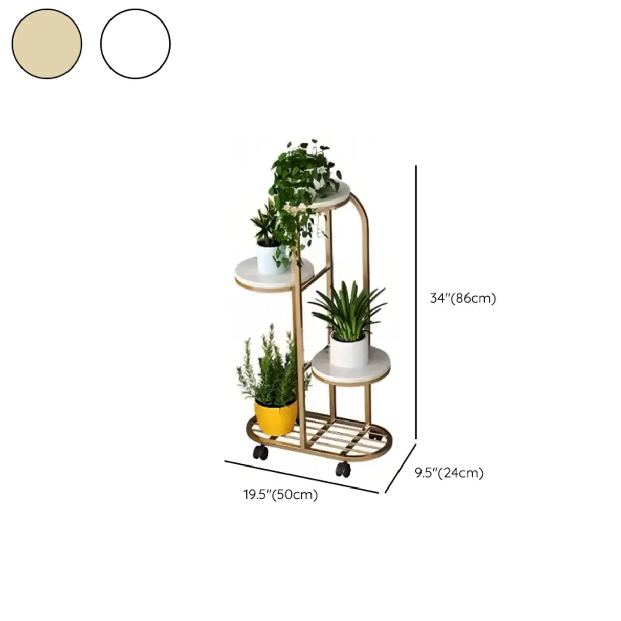 Living Room Round Metal Multi-Tier Plant Stand Cream