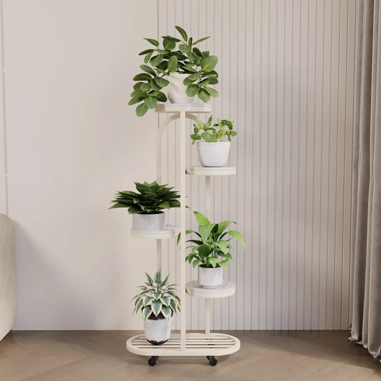 Living Room Round Metal Multi-Tier Plant Stand Cream Image - 1