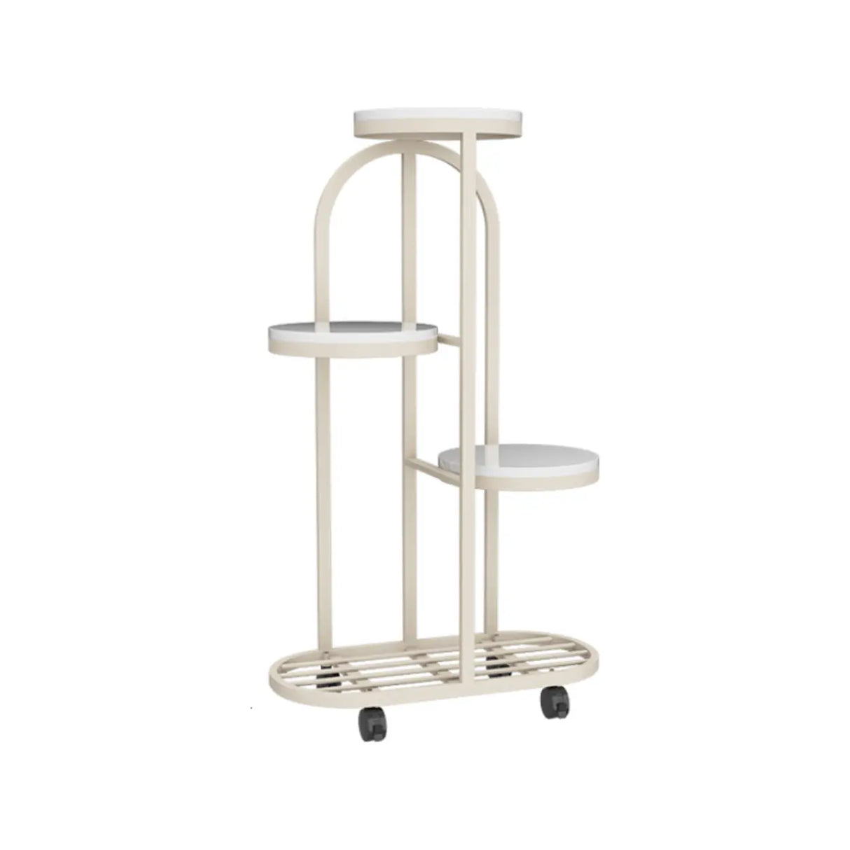 Living Room Round Metal Multi-Tier Plant Stand Cream Image - 2