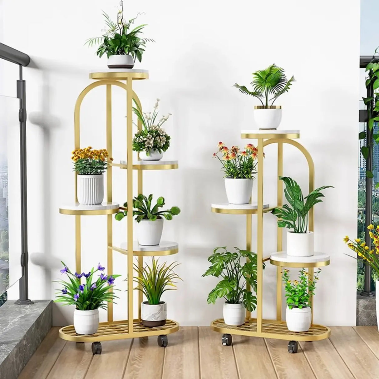 Living Room Round Metal Multi-Tier Plant Stand Cream Image - 4