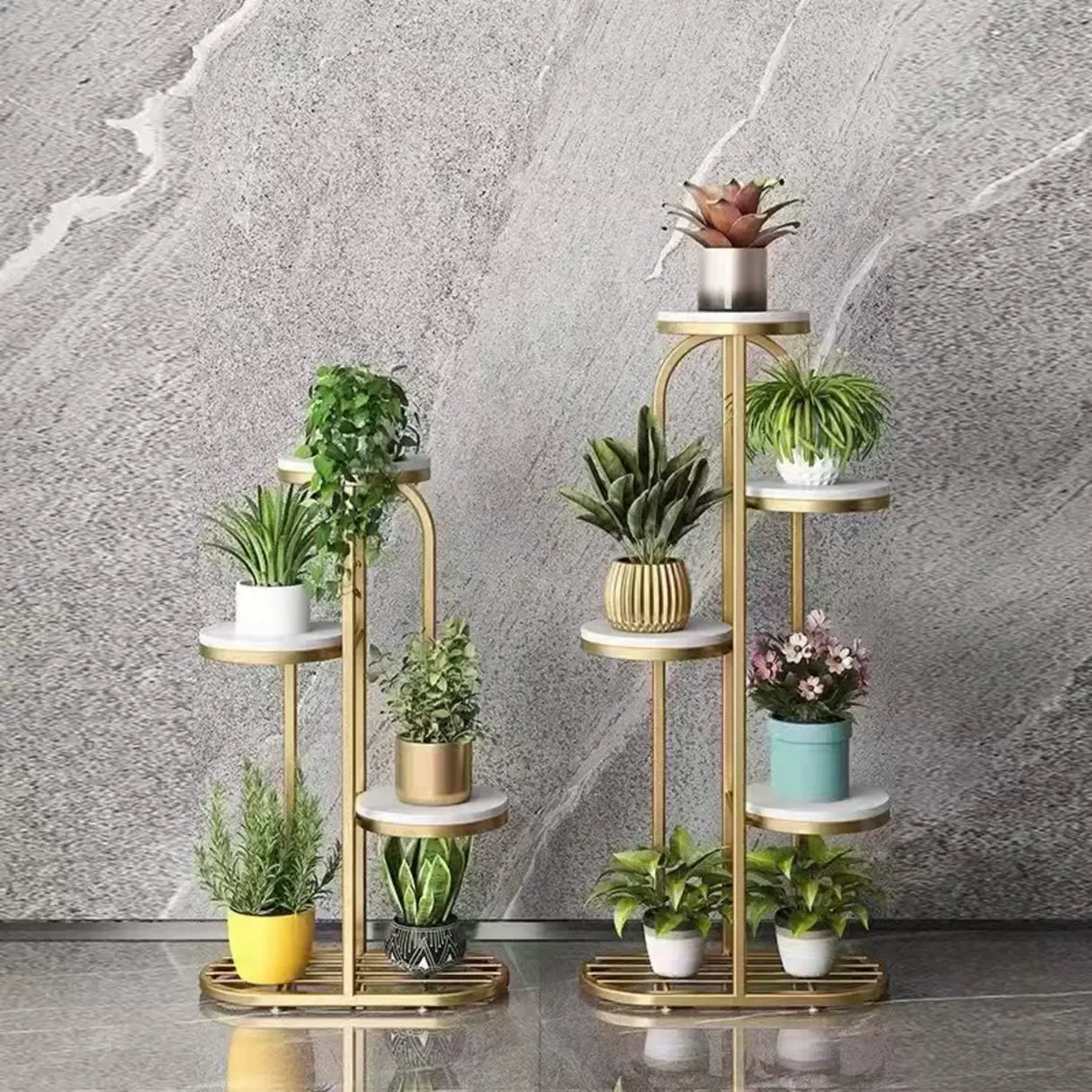 Living Room Round Metal Multi-Tier Plant Stand Cream Image - 6