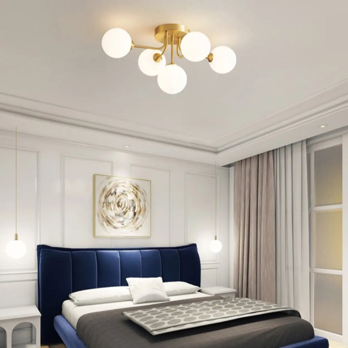 Living Room Sputnik Globe Semi-Flush Mount Lamp 9-Light Image - 4