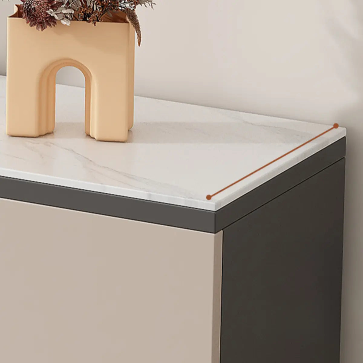 Living Room Stone Top Wood White Storage Buffet with Shelves Image - 16