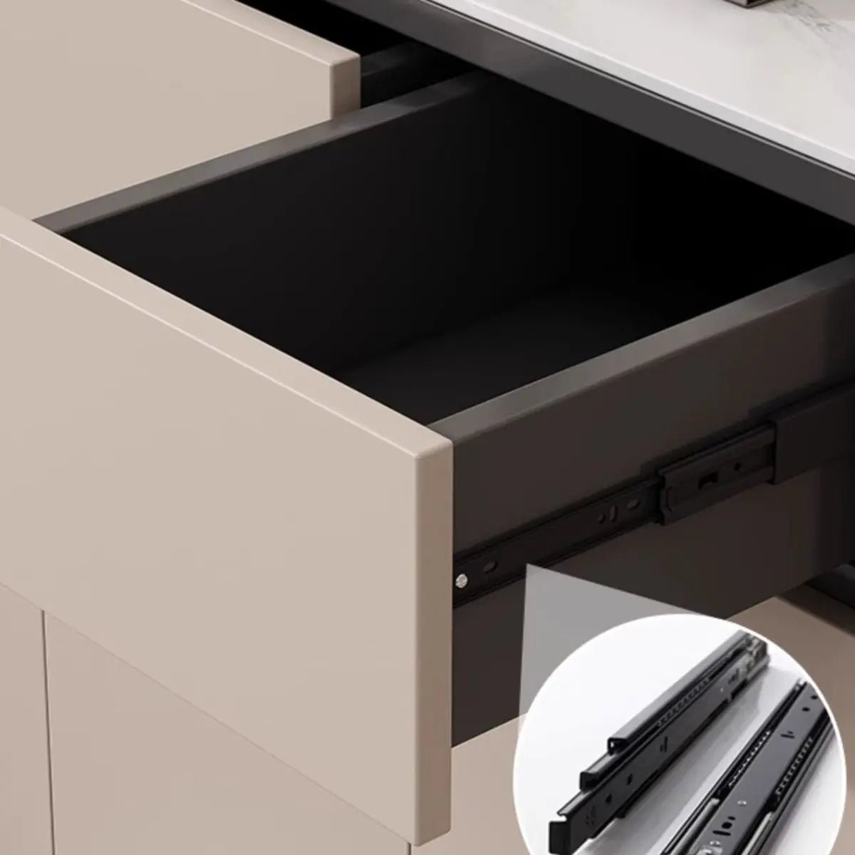 Living Room Stone Top Wood White Storage Buffet with Shelves Image - 17