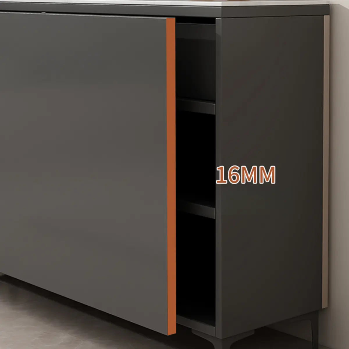 Living Room Stone Top Wood White Storage Buffet with Shelves Image - 19