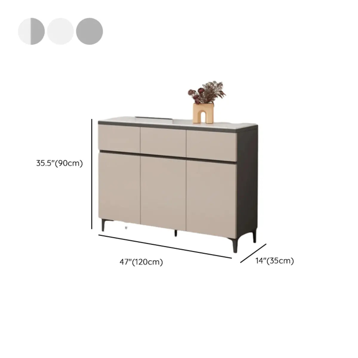 Living Room Stone Top Wood White Storage Buffet with Shelves