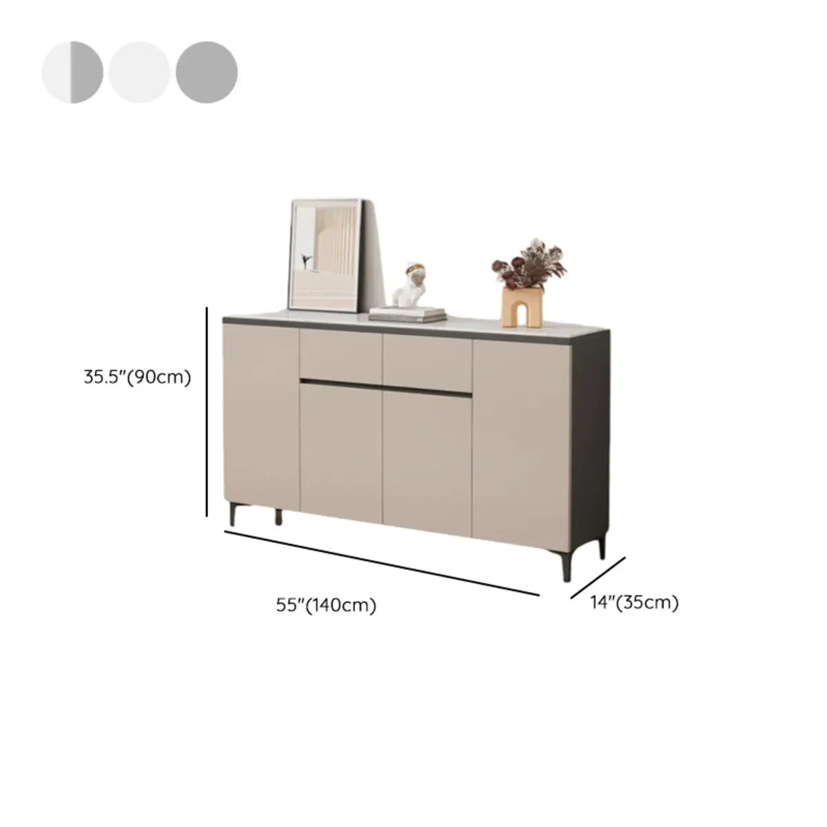 Living Room Stone Top Wood White Storage Buffet with Shelves Image - 22