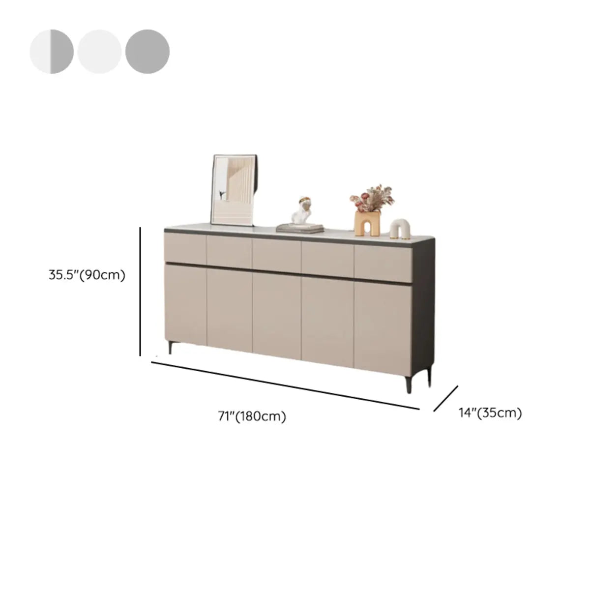Living Room Stone Top Wood White Storage Buffet with Shelves Image - 24