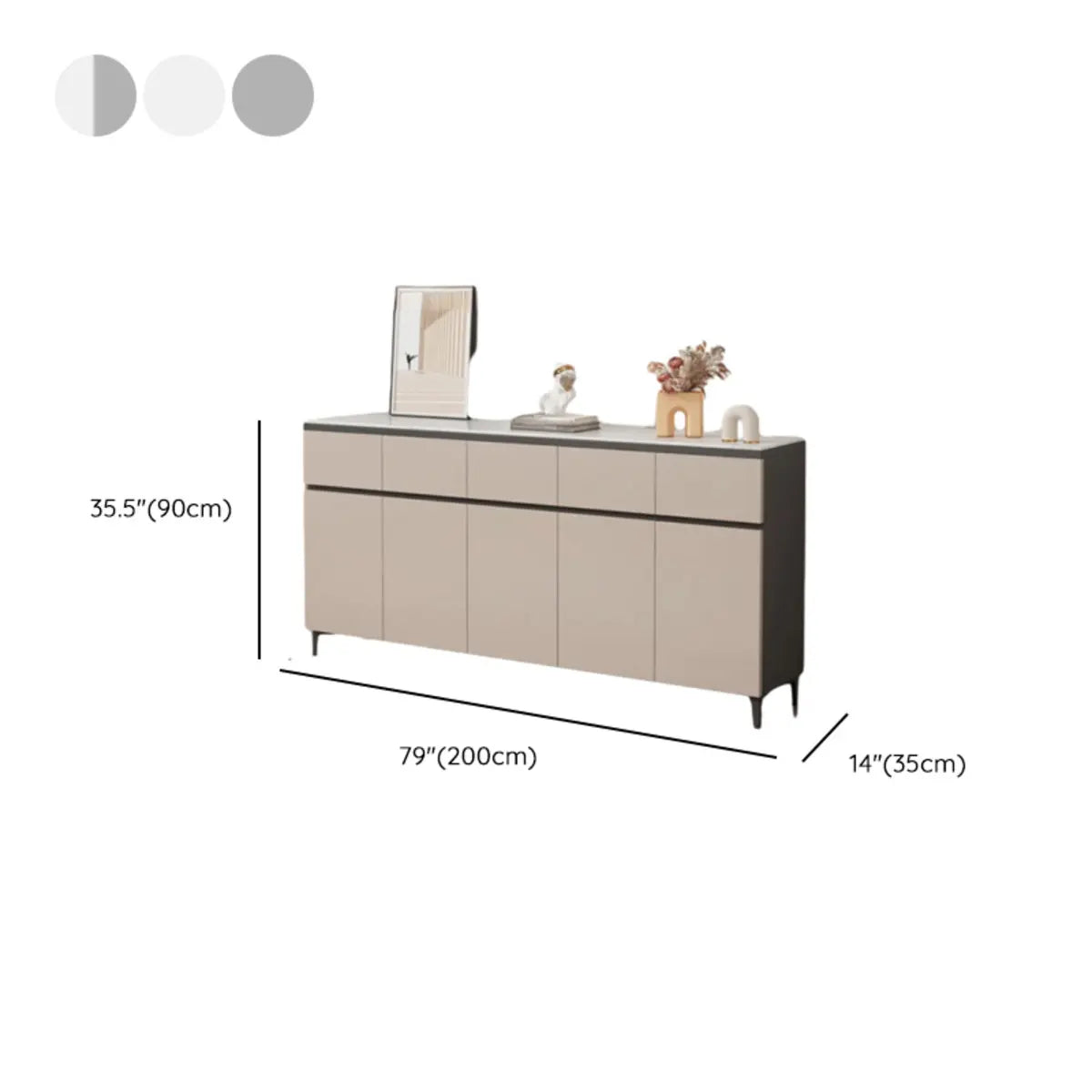 Living Room Stone Top Wood White Storage Buffet with Shelves Image - 25