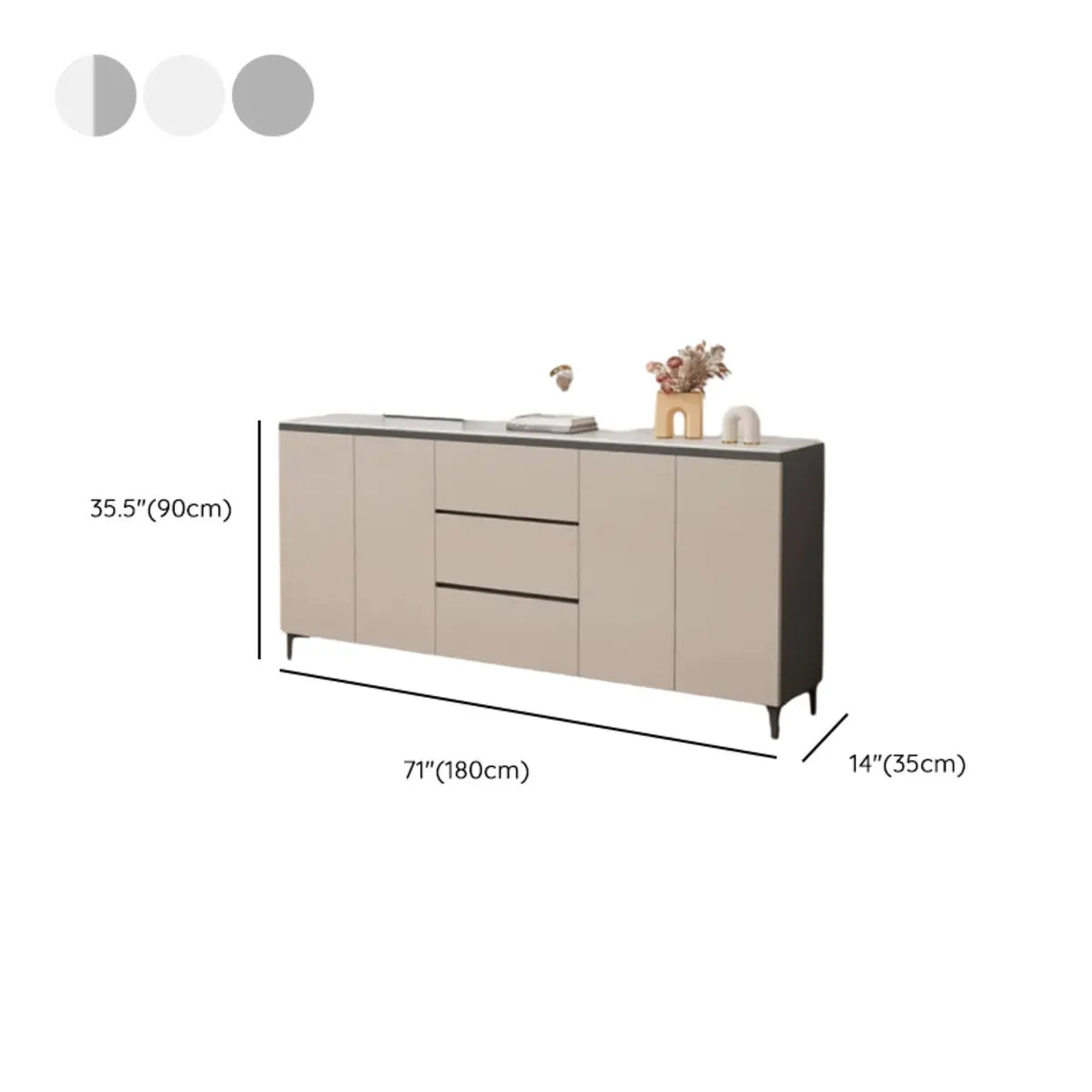 Living Room Stone Top Wood White Storage Buffet with Shelves Image - 26