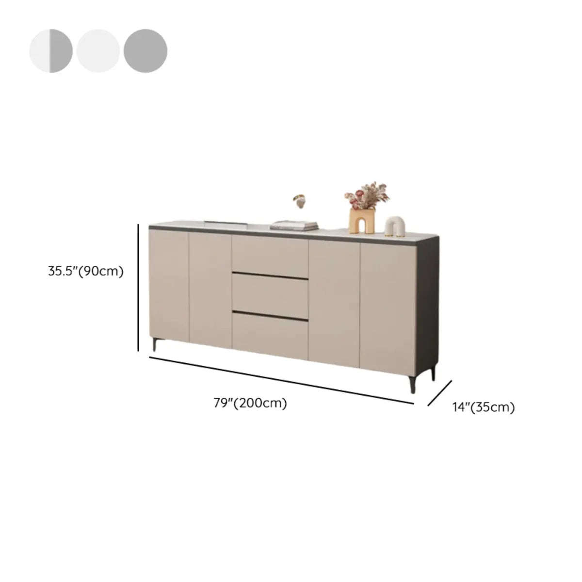 Living Room Stone Top Wood White Storage Buffet with Shelves Image - 27