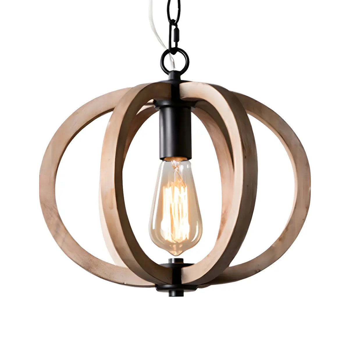 Living Room Traditional Wood Brown Orb Pendant Light Image - 3