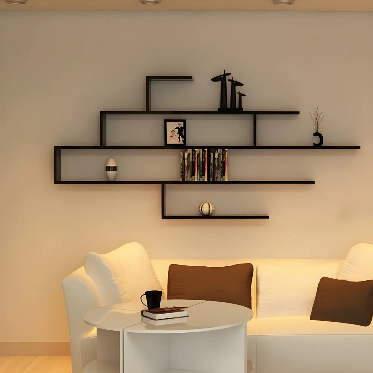 Living Room Wall-mounted Wood Display Bookshelf Black Image - 1