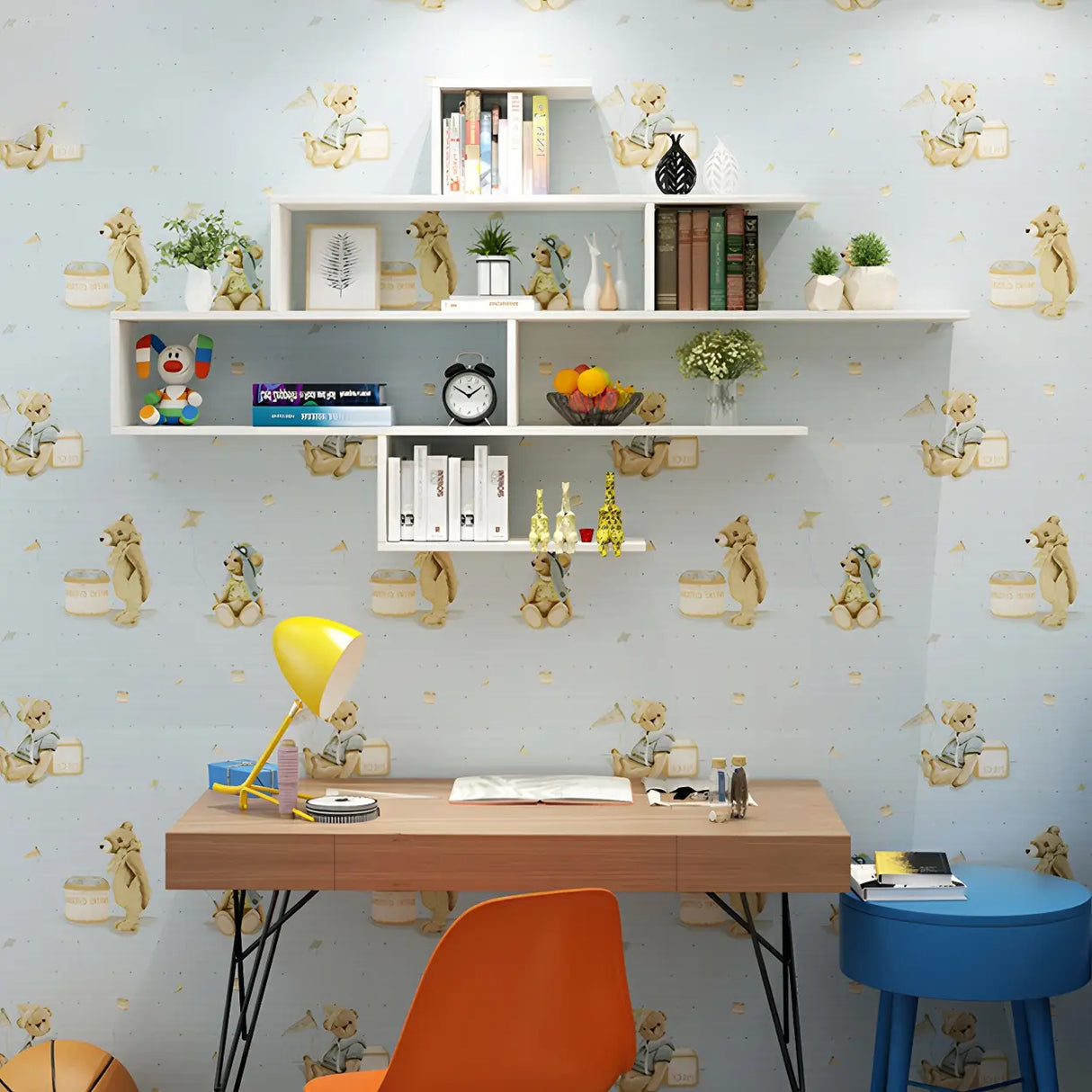 Living Room Wall-mounted Wood Display Bookshelf Black Image - 3