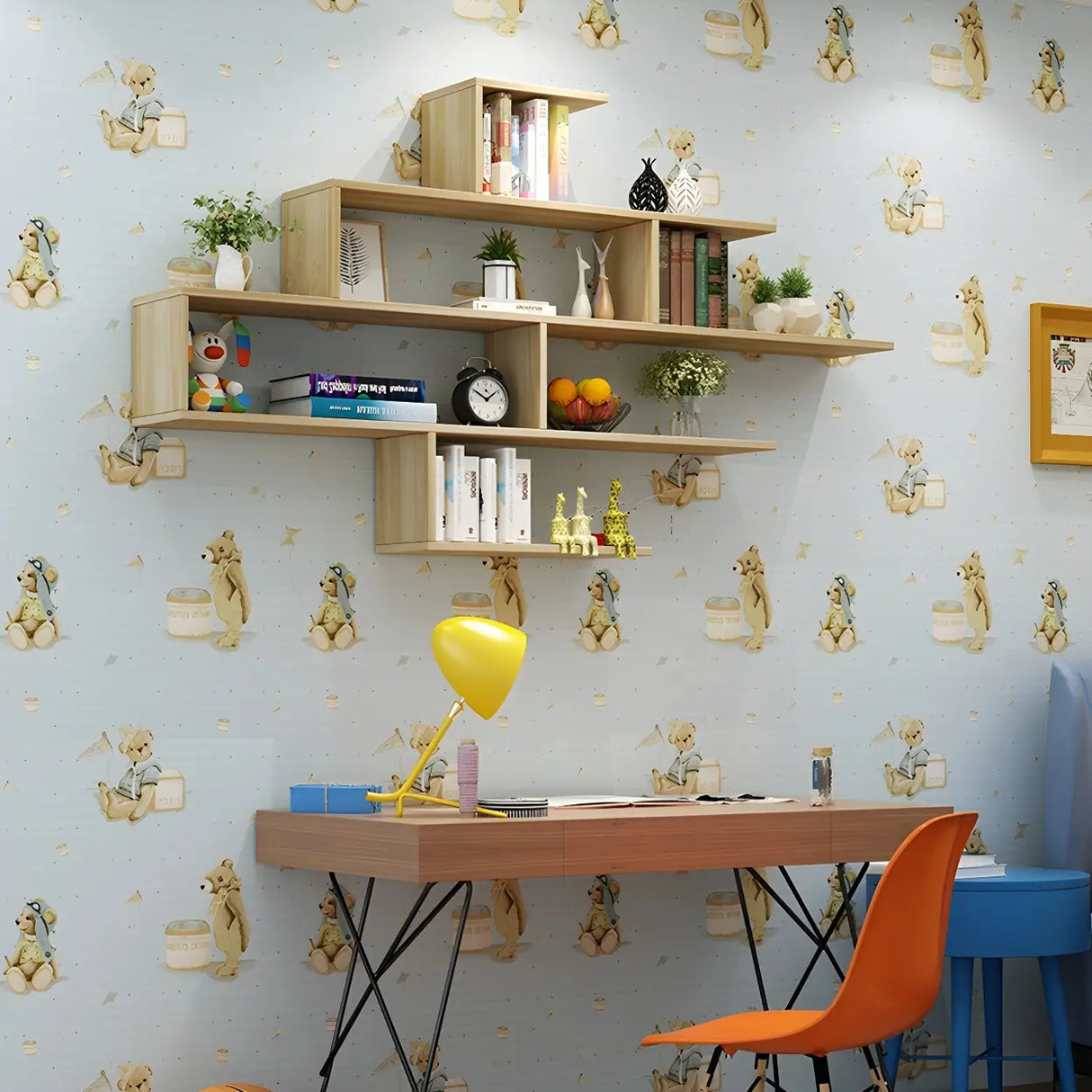 Living Room Wall-mounted Wood Display Bookshelf Black Image - 4