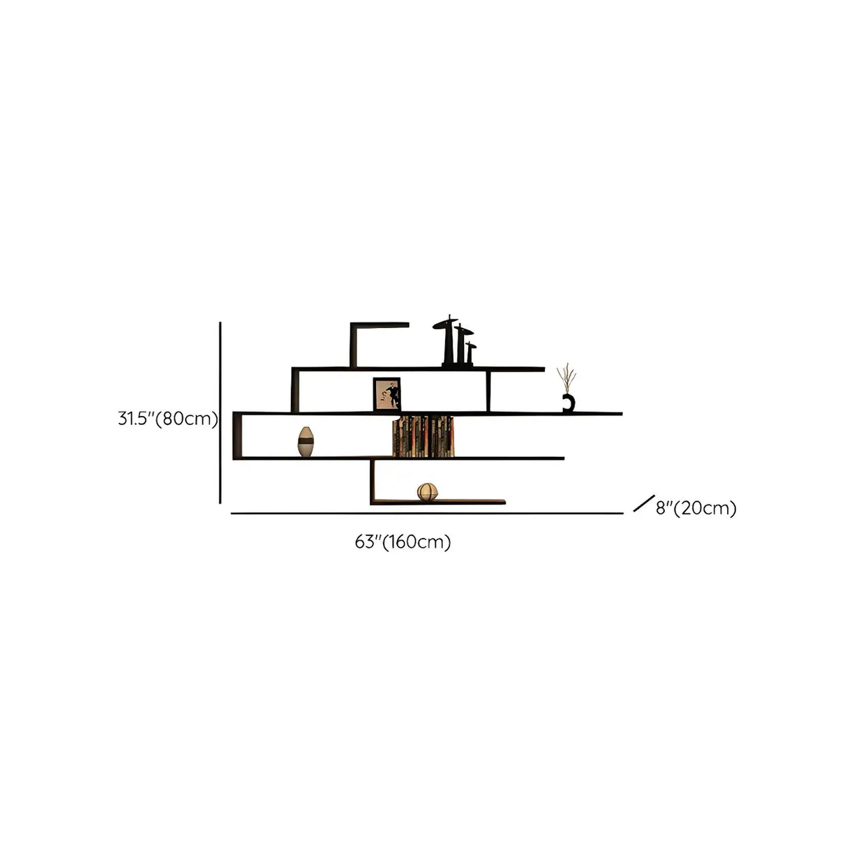 Living Room Wall-mounted Wood Display Bookshelf Black