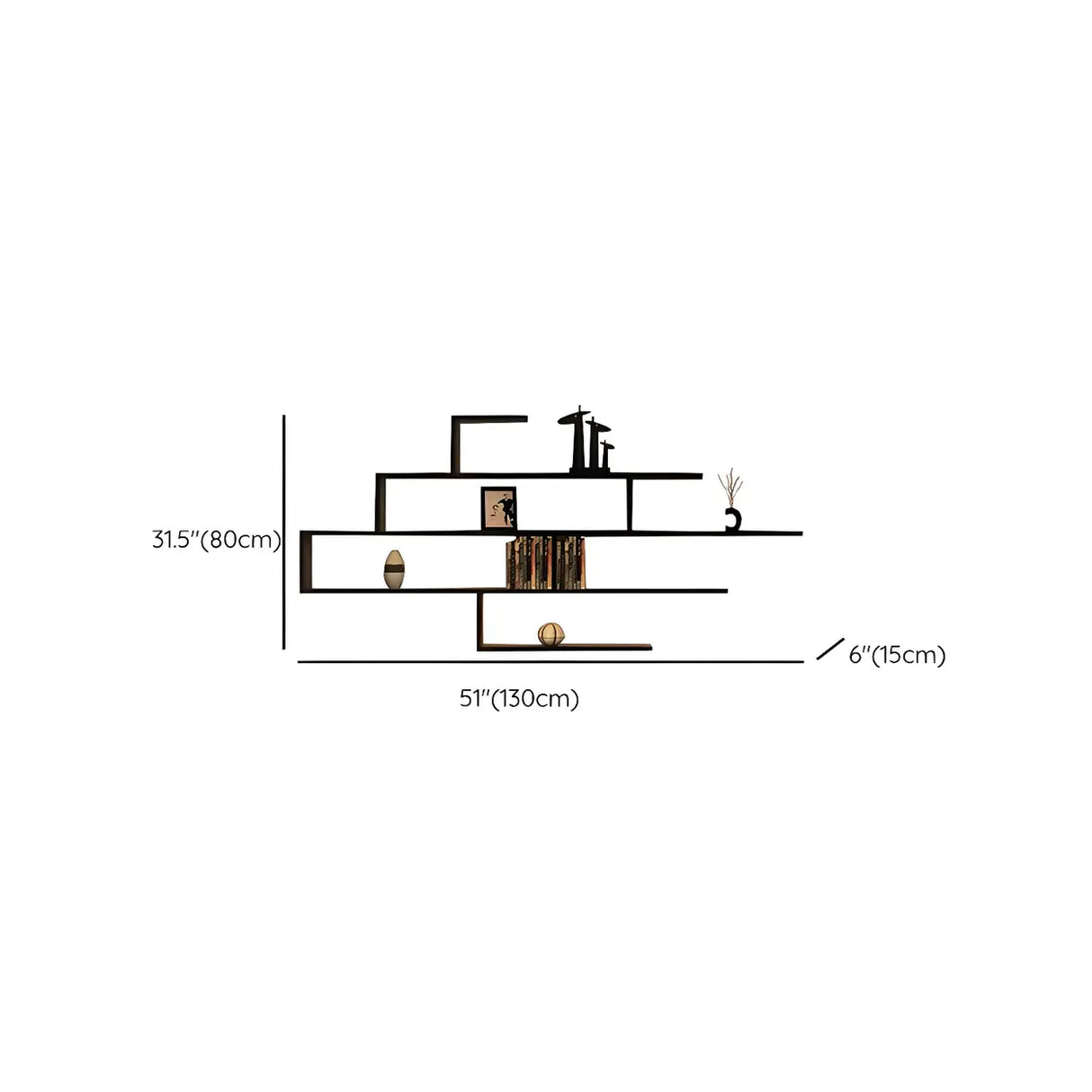 Living Room Wall-mounted Wood Display Bookshelf Black Image - 8