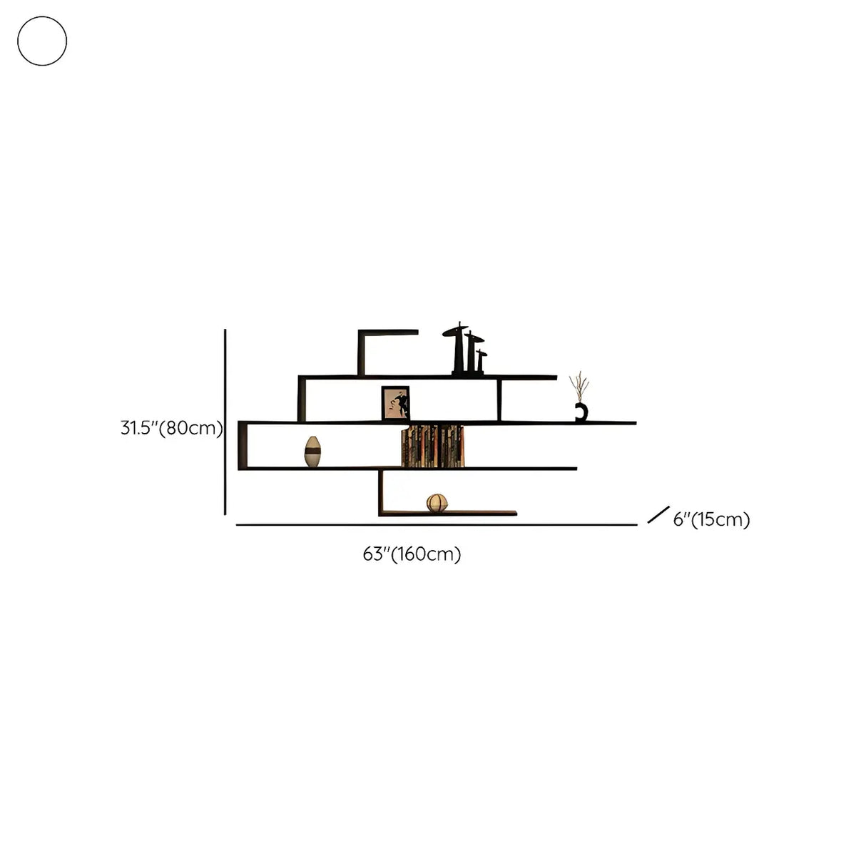 Living Room Wall-mounted Wood Display Bookshelf Black Image - 9