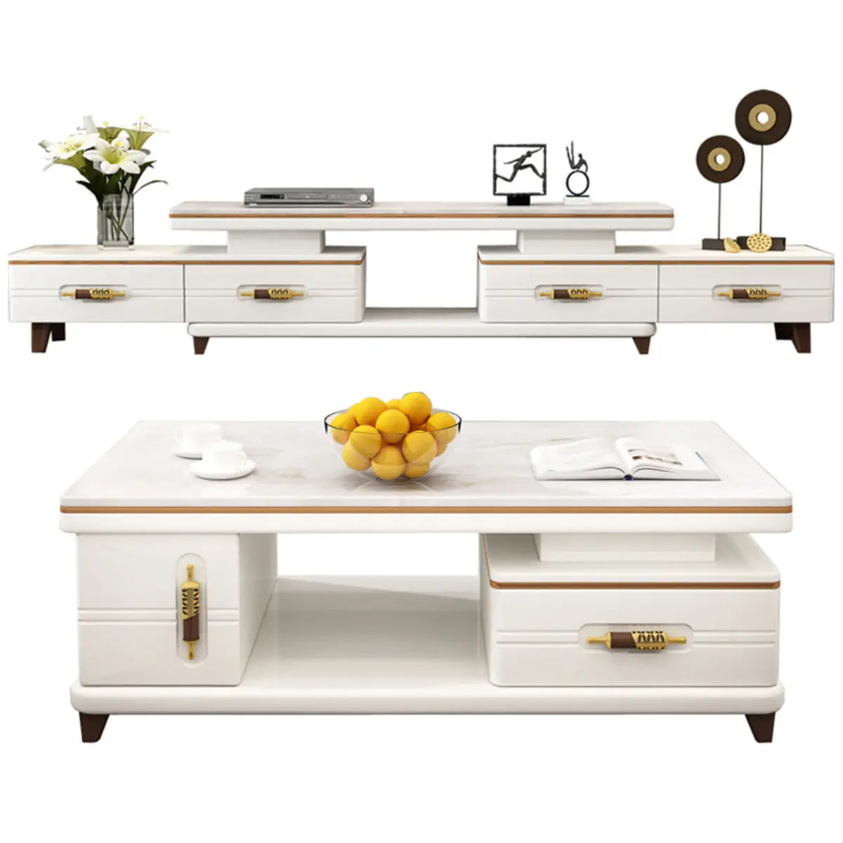 Living Room White Sintered Stone Drawers Long TV Stand Image - 5