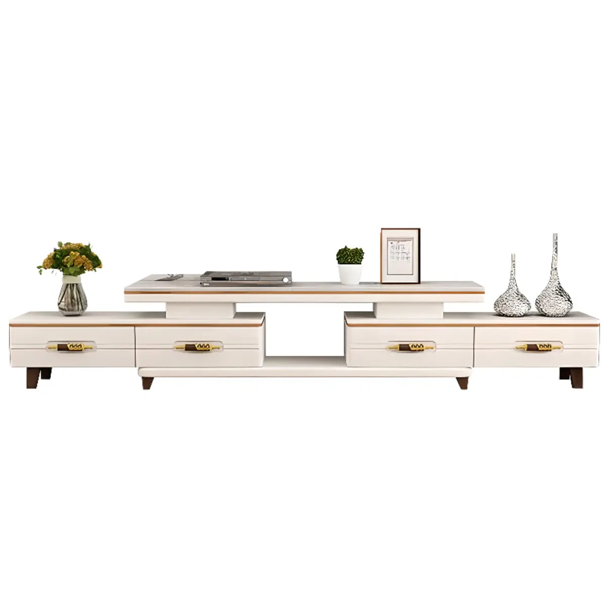 Living Room White Sintered Stone Drawers Long TV Stand Image - 6