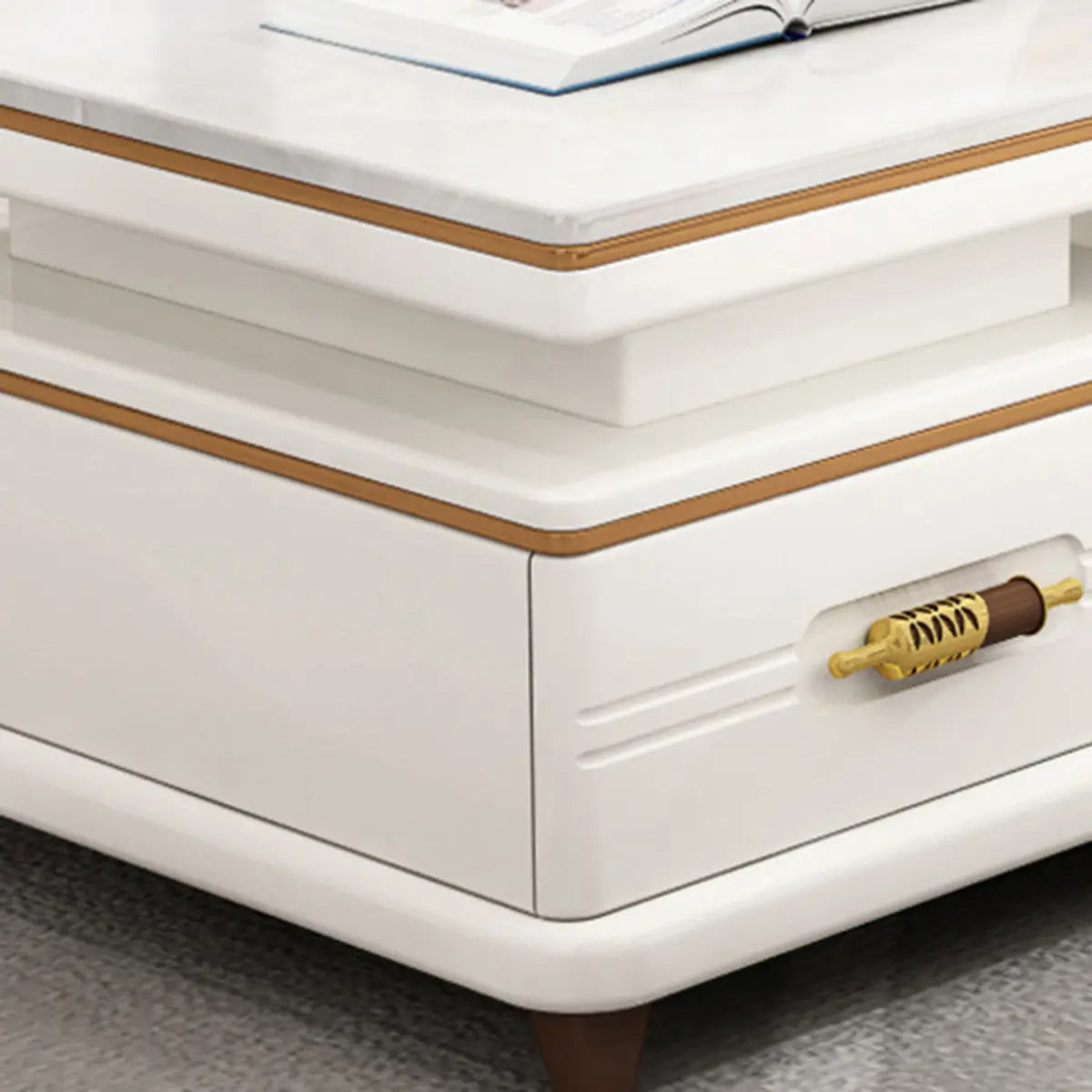 Living Room White Sintered Stone Drawers Long TV Stand Image - 8