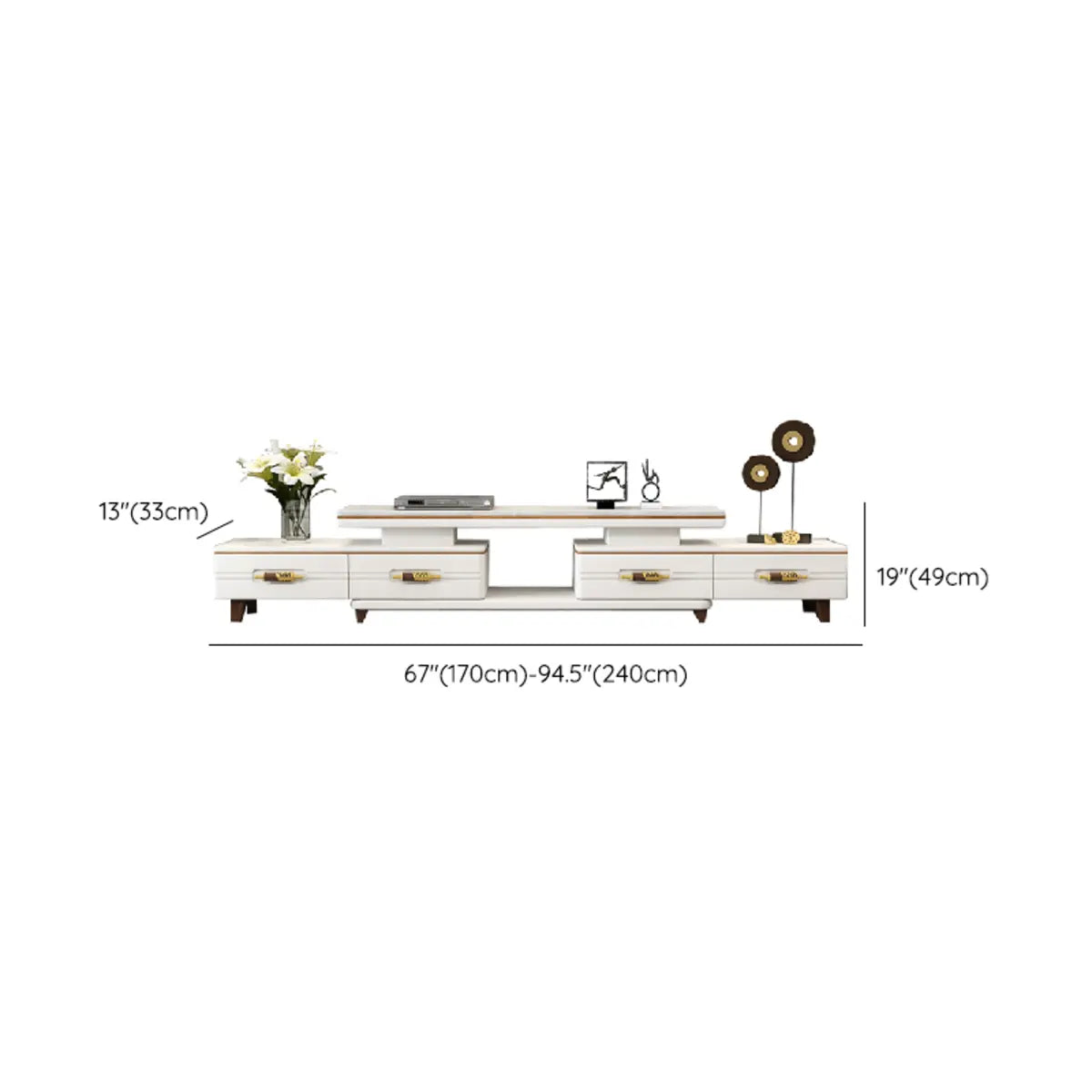 Living Room White Sintered Stone Drawers Long TV Stand