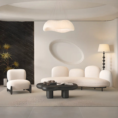 Living Room White Tight Back Metal Frame Curved Sofa Image - 1