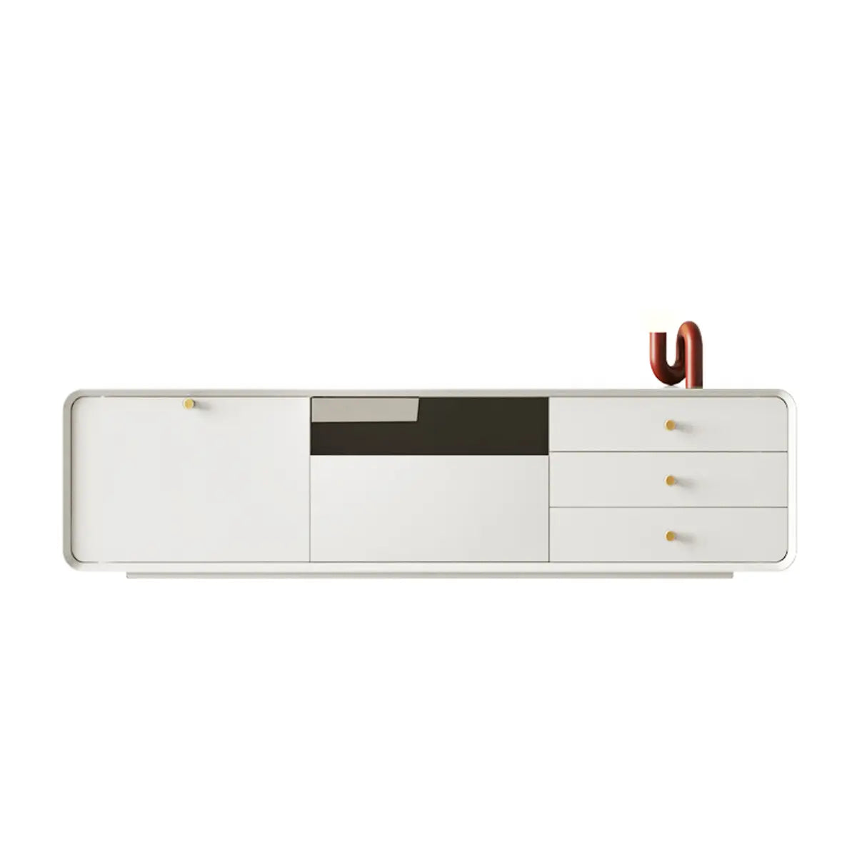 Living Room White Wood Enclosed Storage Long TV Stand Image - 2