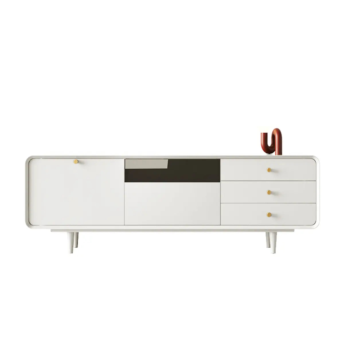 Living Room White Wood Enclosed Storage Long TV Stand Image - 3