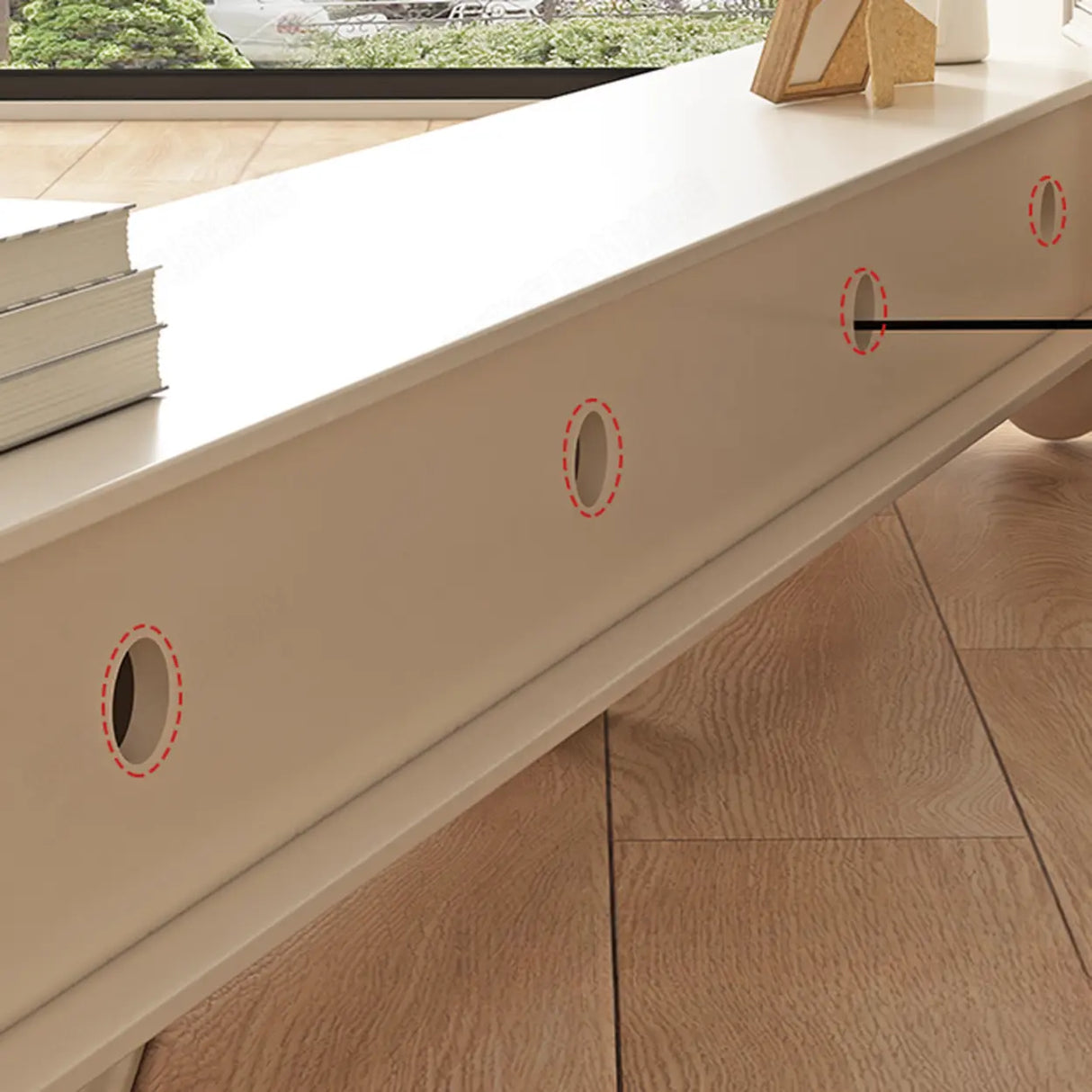 Living Room White Wood Rectangular Drawers TV Stand Image - 4