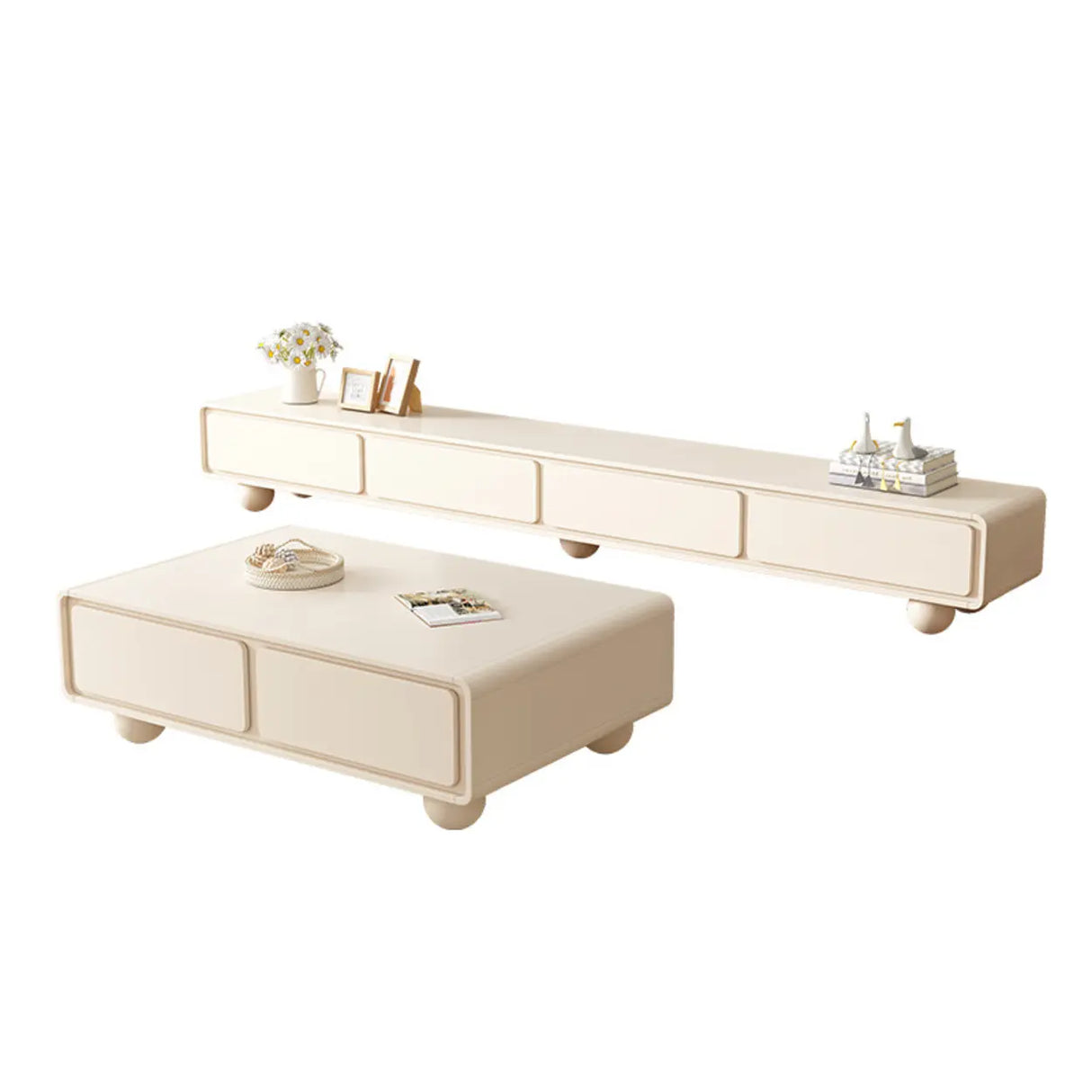 Living Room White Wood Rectangular Drawers TV Stand Image - 5