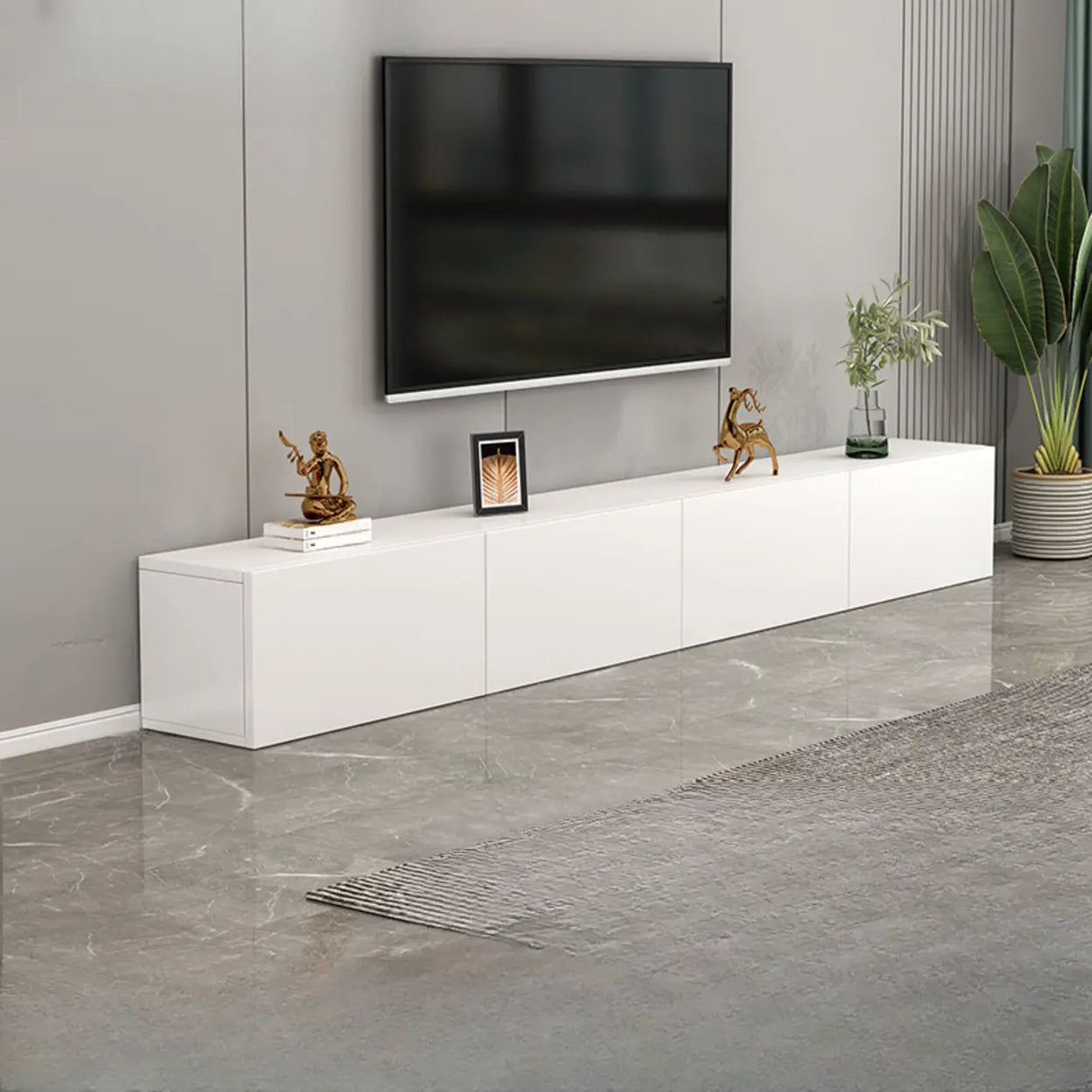Living Room White Wooden Rectangular Drawers TV Stand Image - 10