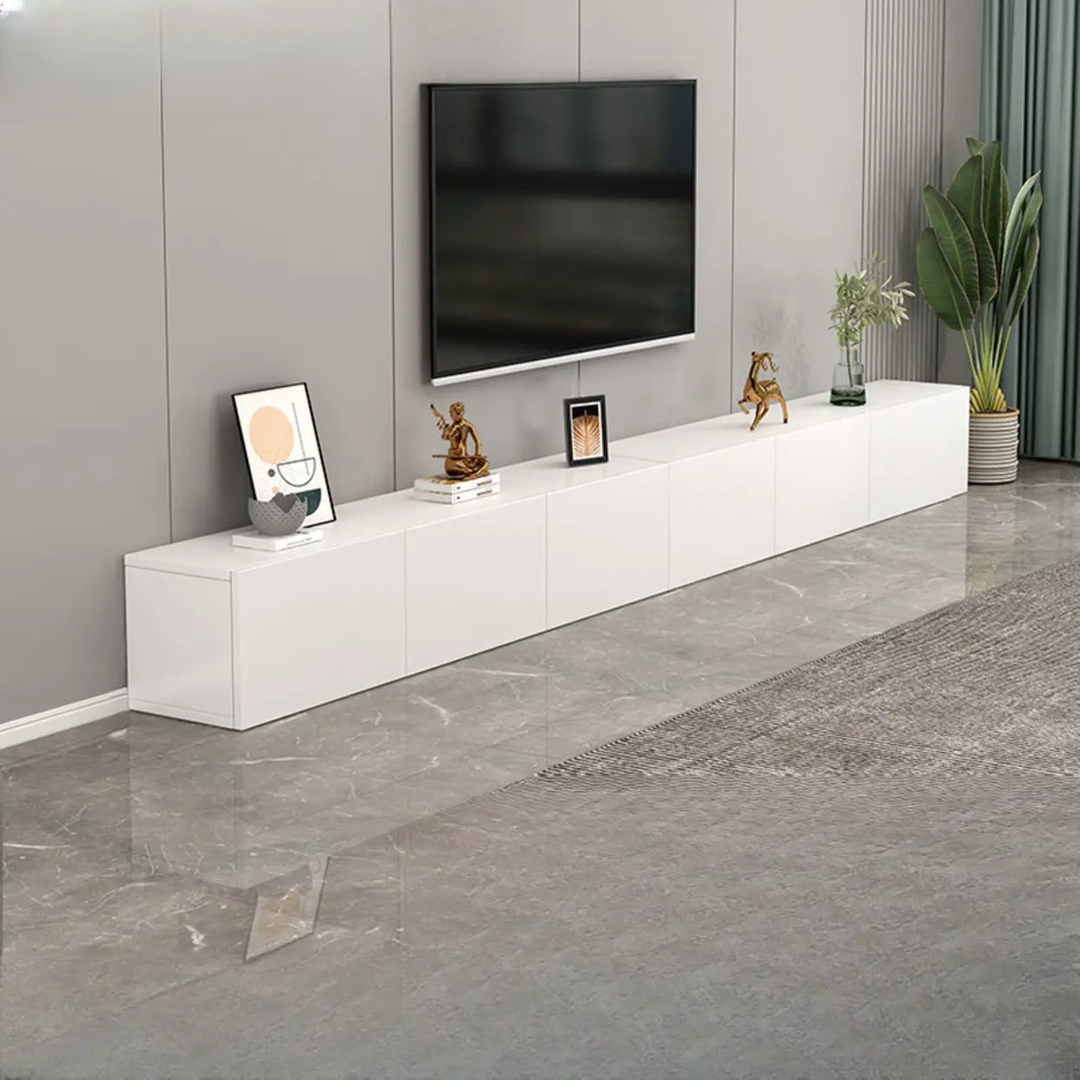 Living Room White Wooden Rectangular Drawers TV Stand Image - 11