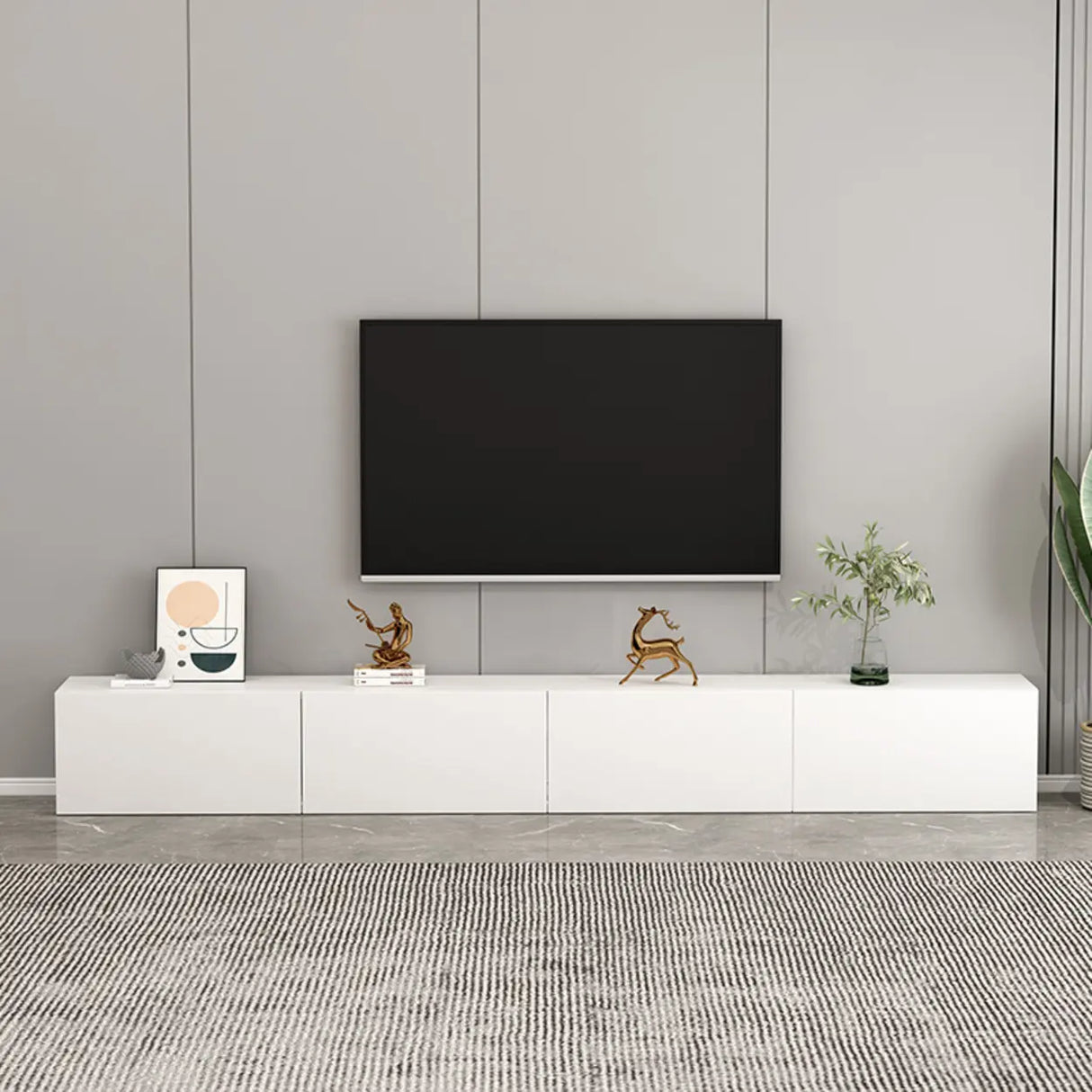 Living Room White Wooden Rectangular Drawers TV Stand Image - 1