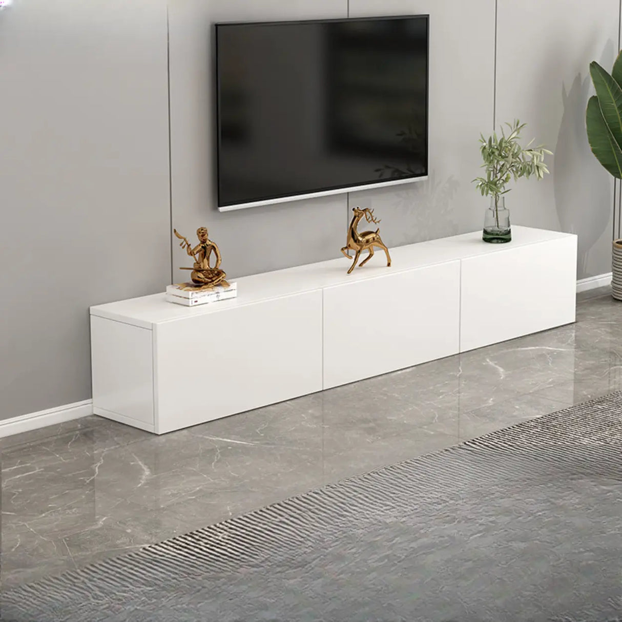 Living Room White Wooden Rectangular Drawers TV Stand Image - 4