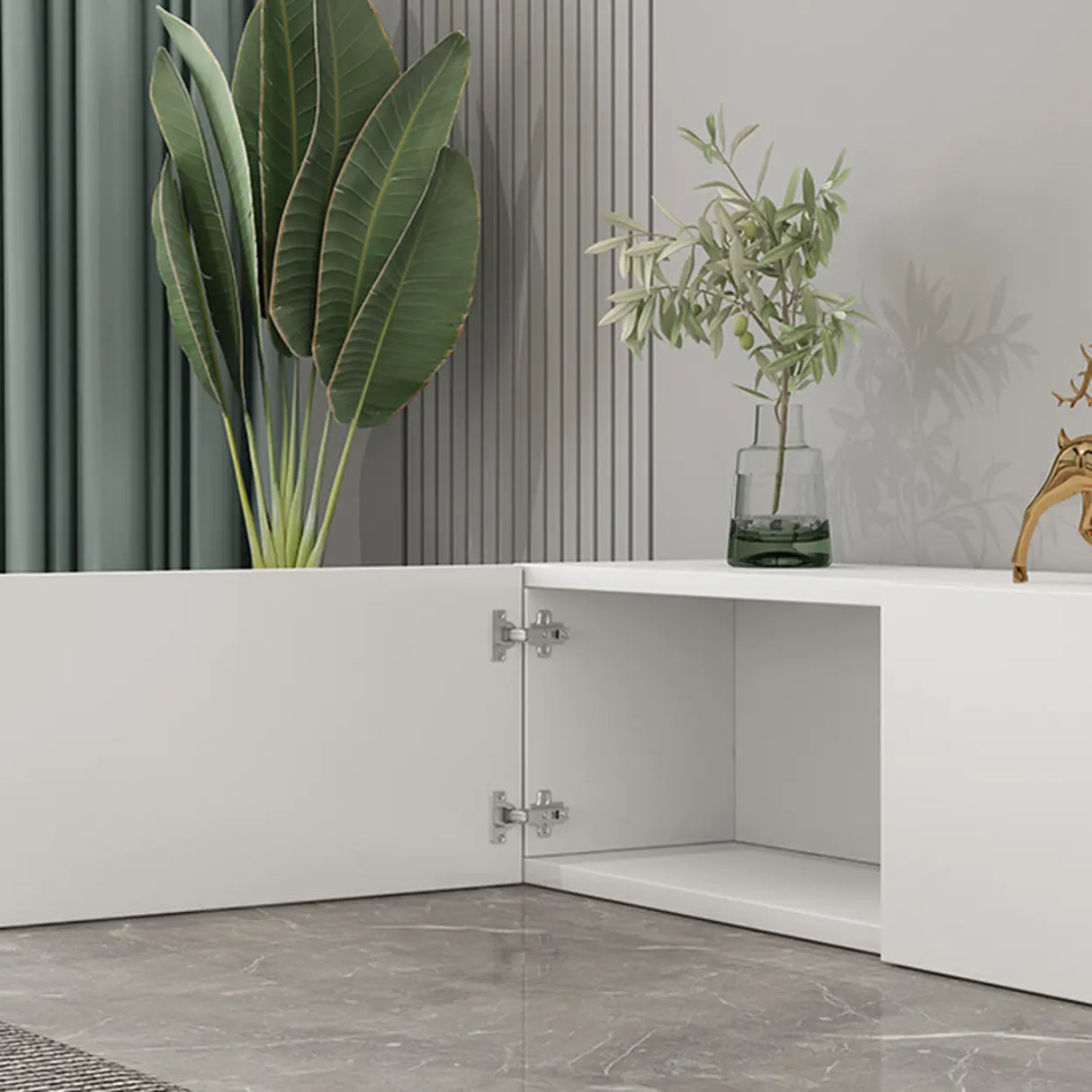 Living Room White Wooden Rectangular Drawers TV Stand Image - 7