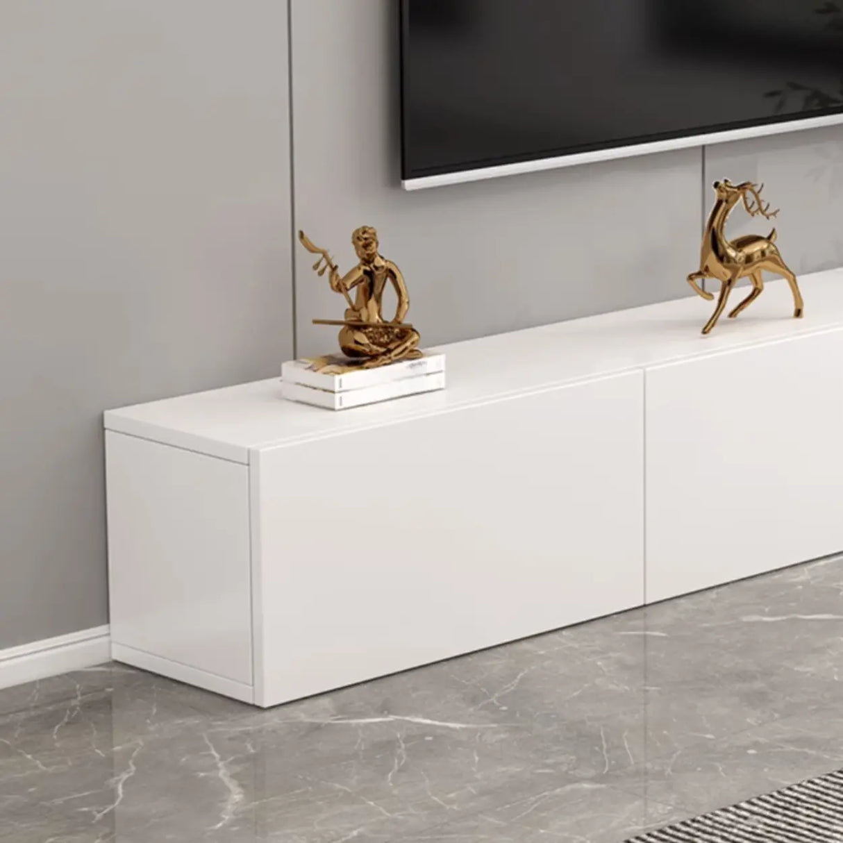 Living Room White Wooden Rectangular Drawers TV Stand Image - 8