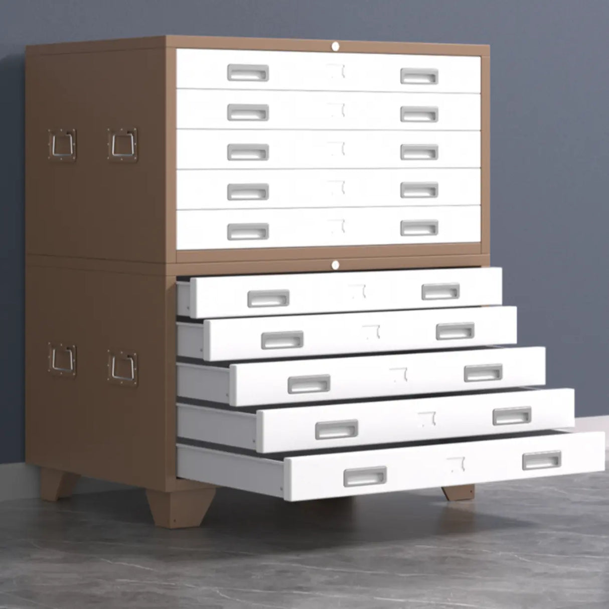 Lockable Coffee White Steel Horizontal Filing Cabinet Image - 11