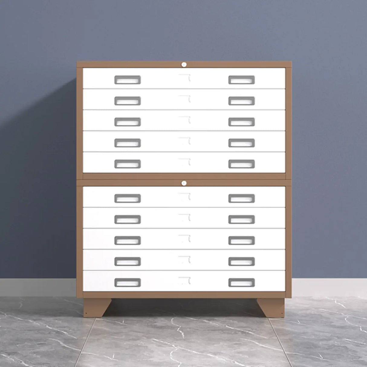 Lockable Coffee White Steel Horizontal Filing Cabinet Image - 13